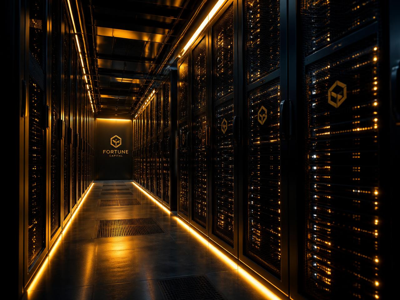 Data center con luci dorate